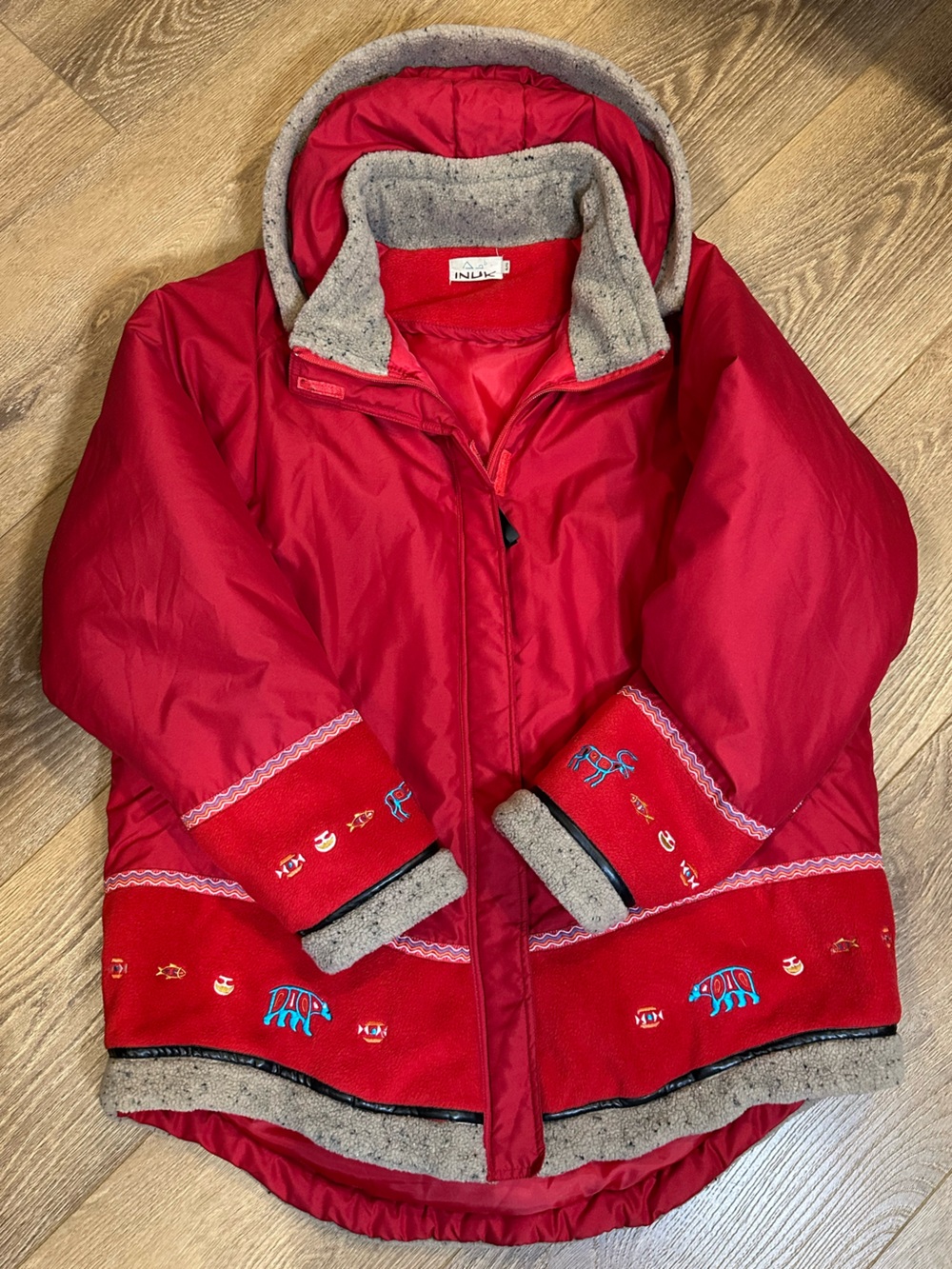 Vintage INUK Arctic Embroidered Parka Jacket - Red Size XL